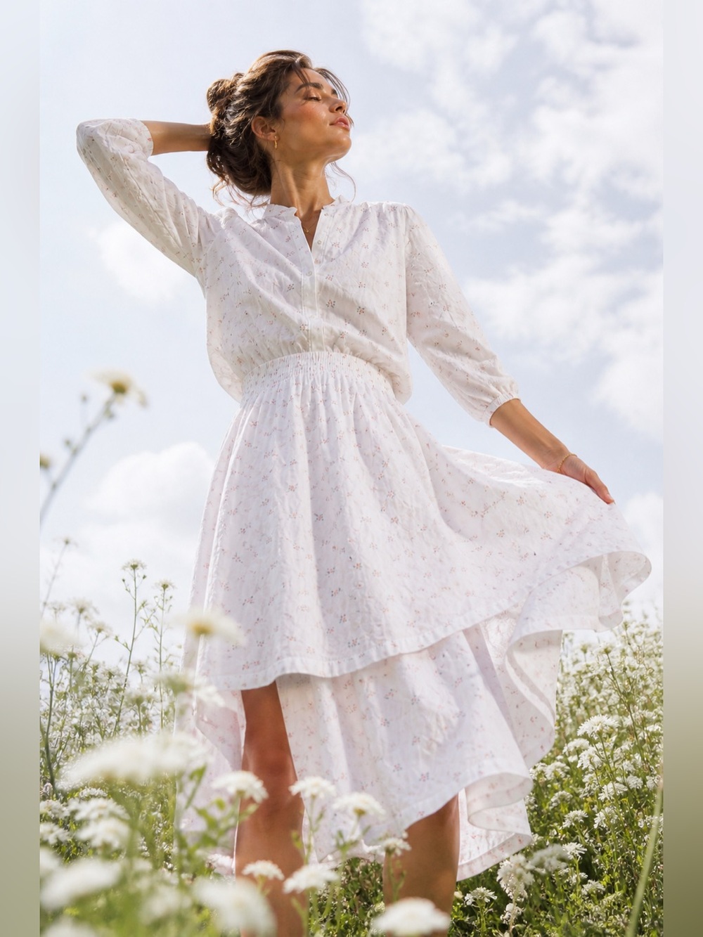White Floral Two Piece Set Cotton Linen Cottage Core Soft Feminine